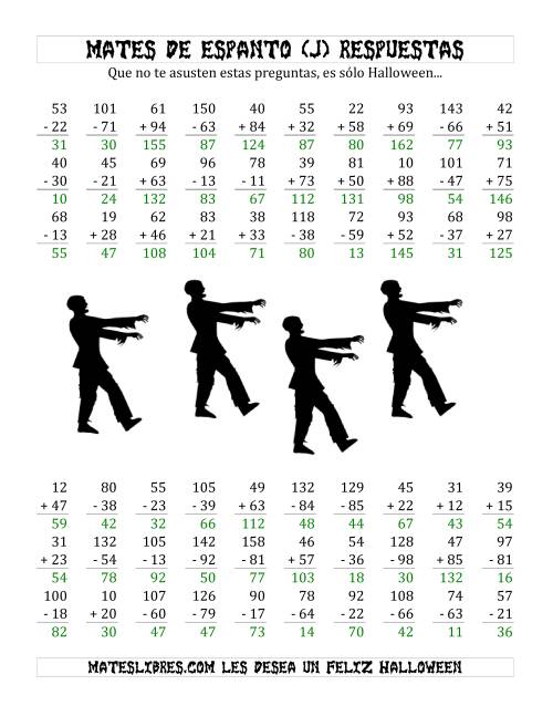 La hoja de ejercicios de Suma y Resta Tenebrosas de 2 Dígitos (J) Página 2