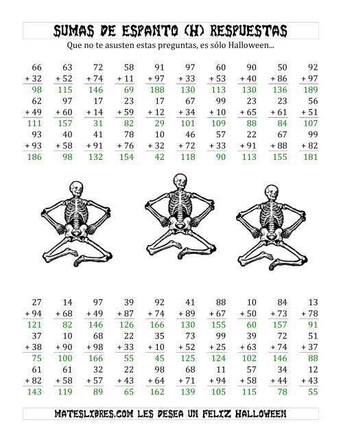 La hoja de ejercicios de Suma Tenebrosa de 2 Dígitos (H) Página 2