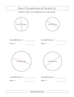 Calcular la Circunferencia y el Área de Círculos a Partir del Diámetro