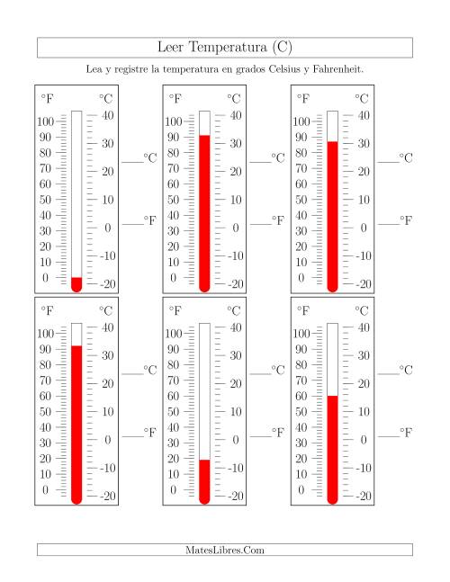 La hoja de ejercicios de Leer Temperatura de Termómetros (C)