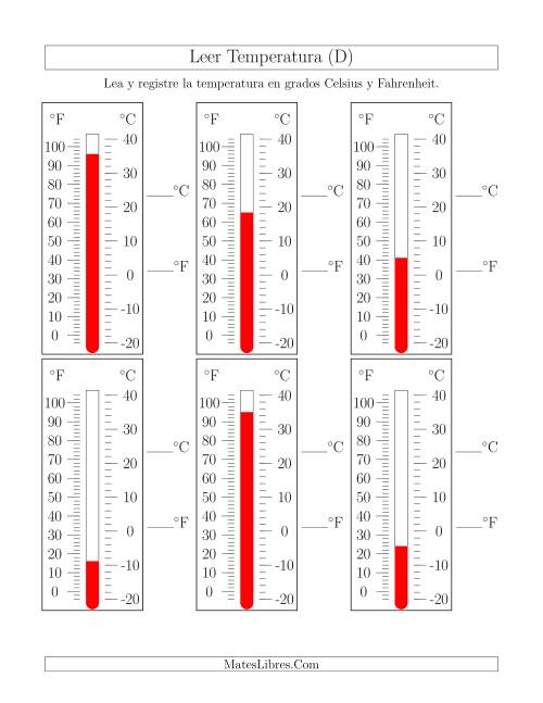 La hoja de ejercicios de Leer Temperatura de Termómetros (D)