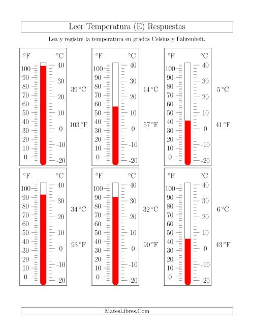 La hoja de ejercicios de Leer Temperatura de Termómetros (E) Página 2