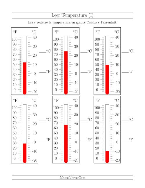 La hoja de ejercicios de Leer Temperatura de Termómetros (I)