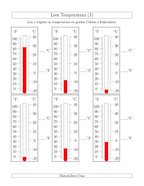 La hoja de ejercicios de Leer Temperatura de Termómetros (J)