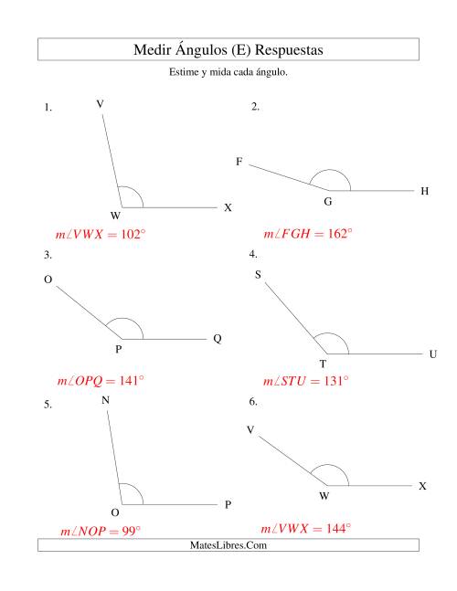La hoja de ejercicios de Medir Ángulos Entre 5° y 355° (E) Página 2