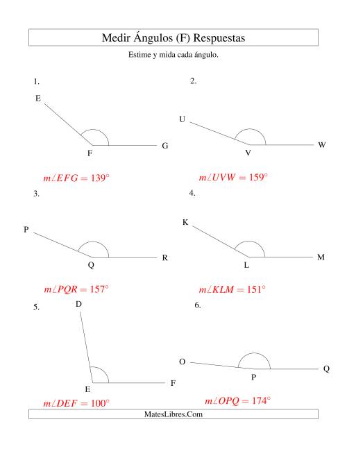 La hoja de ejercicios de Medir Ángulos Entre 5° y 355° (F) Página 2
