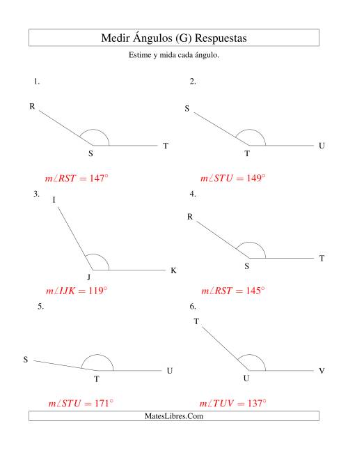 La hoja de ejercicios de Medir Ángulos Entre 5° y 355° (G) Página 2