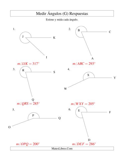 La hoja de ejercicios de Medir Ángulos Entre 90° y 175° (G) Página 2