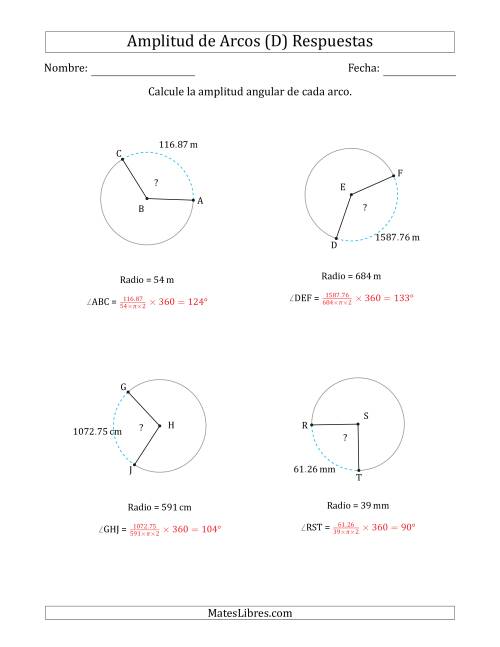 La hoja de ejercicios de Calcular la Amplitud de un Arco a partir del Radio (D) Página 2