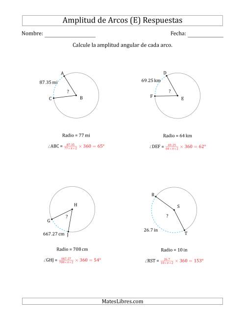 La hoja de ejercicios de Calcular la Amplitud de un Arco a partir del Radio (E) Página 2