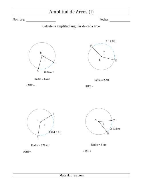 La hoja de ejercicios de Calcular la Amplitud de un Arco a partir del Radio (I)