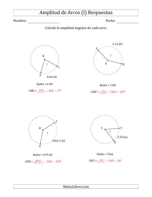 La hoja de ejercicios de Calcular la Amplitud de un Arco a partir del Radio (I) Página 2