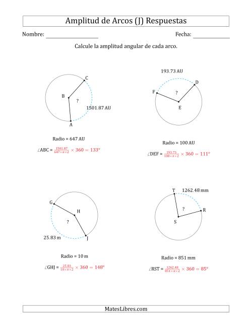 La hoja de ejercicios de Calcular la Amplitud de un Arco a partir del Radio (J) Página 2