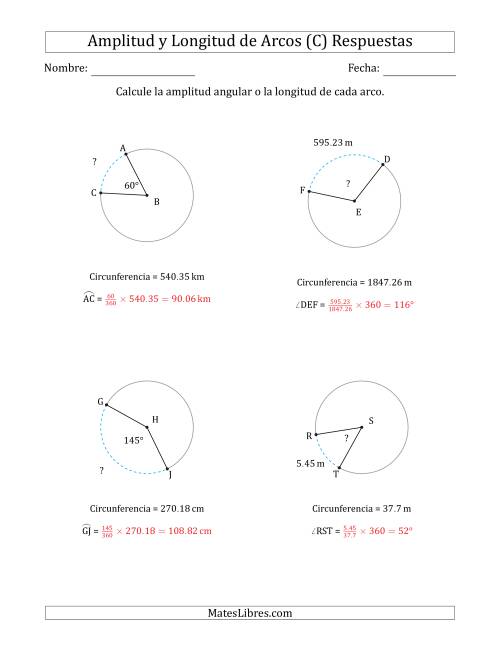 La hoja de ejercicios de Calcular la Amplitud o la Longitud de un Arco a partir de la Circunferencia (C) Página 2