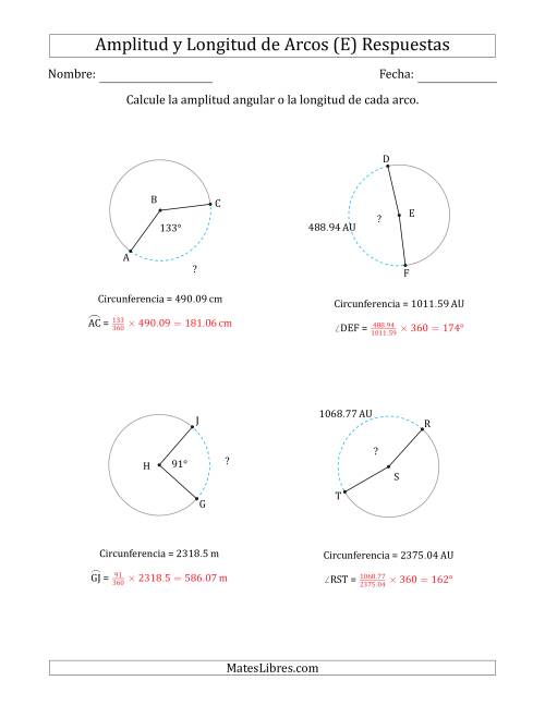La hoja de ejercicios de Calcular la Amplitud o la Longitud de un Arco a partir de la Circunferencia (E) Página 2