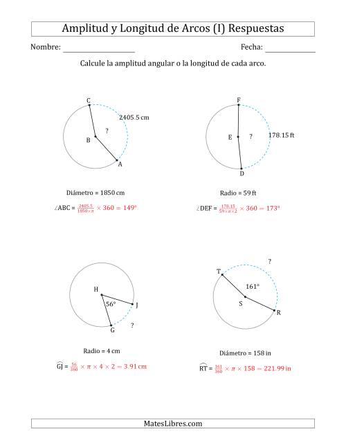 La hoja de ejercicios de Calcular la Amplitud o la Longitud de un Arco a partir del Radio o el Diámetro (I) Página 2