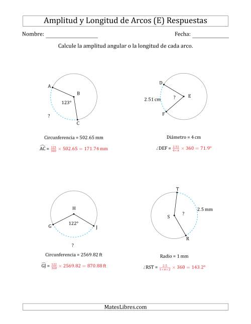 La hoja de ejercicios de Calcular la Amplitud o la Longitud de un Arco a partir del Radio, el Diámetro o la Circunferencia (E) Página 2