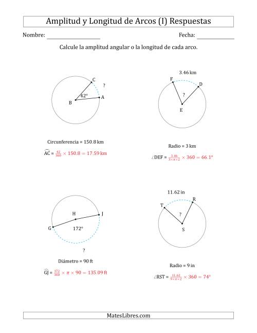 La hoja de ejercicios de Calcular la Amplitud o la Longitud de un Arco a partir del Radio, el Diámetro o la Circunferencia (I) Página 2