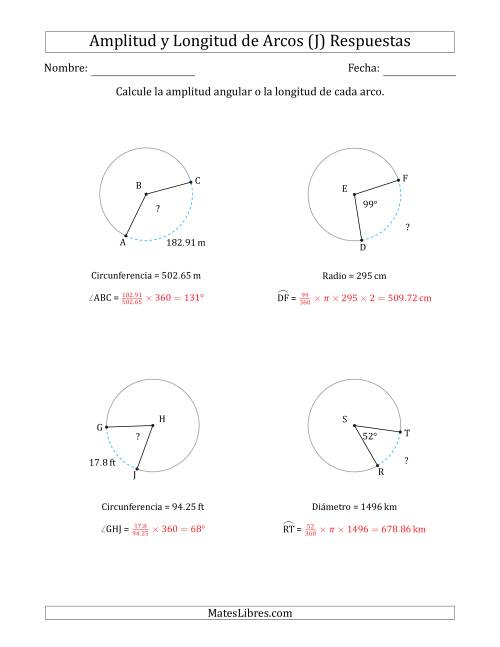La hoja de ejercicios de Calcular la Amplitud o la Longitud de un Arco a partir del Radio, el Diámetro o la Circunferencia (J) Página 2
