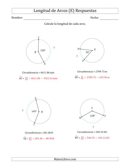 La hoja de ejercicios de Calcular la Longitud de un Arco a partir de la Circunferencia (E) Página 2