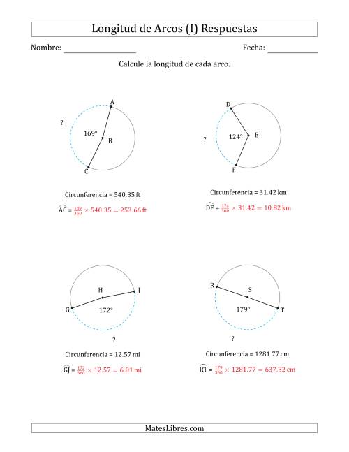 La hoja de ejercicios de Calcular la Longitud de un Arco a partir de la Circunferencia (I) Página 2