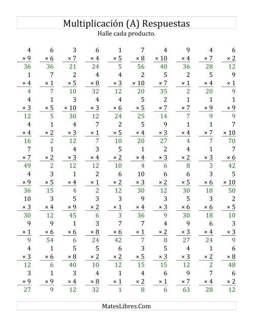 La hoja de ejercicios de Multiplicar de 1 a 7 por Números de 1 a 10 (Todas) Página 2