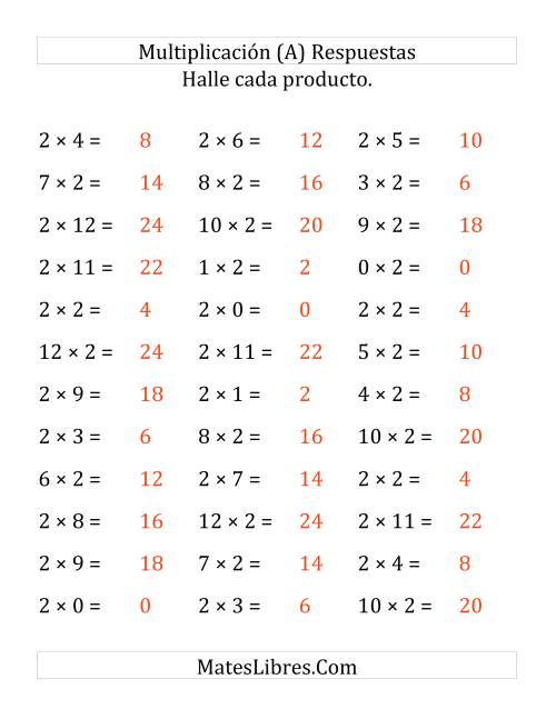 La hoja de ejercicios de Multiplicar de 1 a 12 por 2 (Grande) Página 2