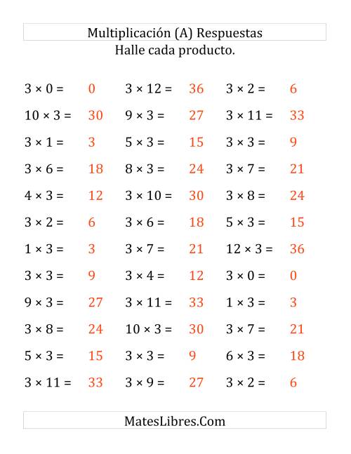 La hoja de ejercicios de Multiplicar de 1 a 12 por 3 (Grande) Página 2