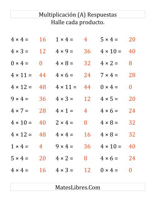 La hoja de ejercicios de Multiplicar de 1 a 12 por 4 (Grande) Página 2