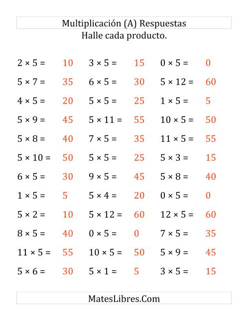 La hoja de ejercicios de Multiplicar de 1 a 12 por 5 (Grande) Página 2