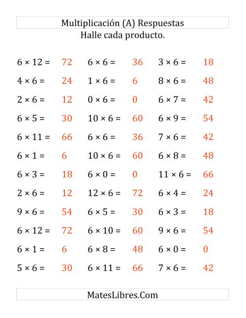 La hoja de ejercicios de Multiplicar de 1 a 12 por 6 (Grande) Página 2