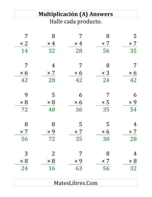 La hoja de ejercicios de Multiplicar con 6, 7 y 8 (rango de 2 a 9) (Grande) Página 2