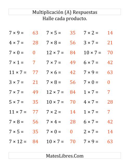 La hoja de ejercicios de Multiplicar de 1 a 12 por 7 (Grande) Página 2