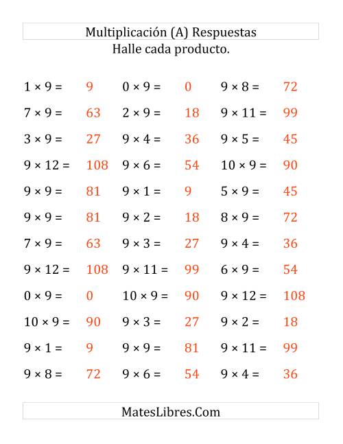 La hoja de ejercicios de Multiplicar de 1 a 12 por 9 (Grande) Página 2