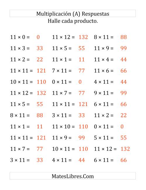 La hoja de ejercicios de Multiplicar de 1 a 12 por 11 (Grande) Página 2