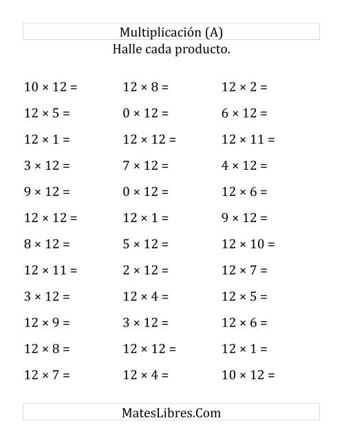 La hoja de ejercicios de Multiplicar de 1 a 12 por 12 (Grande)