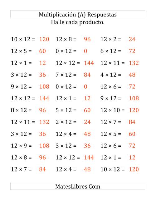 La hoja de ejercicios de Multiplicar de 1 a 12 por 12 (Grande) Página 2