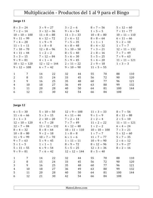 La hoja de ejercicios de Bingo de Productos del 1 al 9 Tarjetas del Profesor (Juegos 11 al 20) (B) Página 2