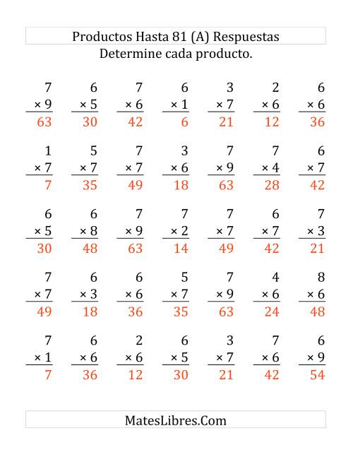 La hoja de ejercicios de Multiplicar de 1 a 9 por 6 y 7 (Grande) Página 2