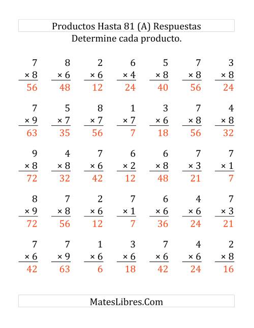 La hoja de ejercicios de Multiplicar de 1 a 9 por 6, 7 y 8 (Grande) Página 2