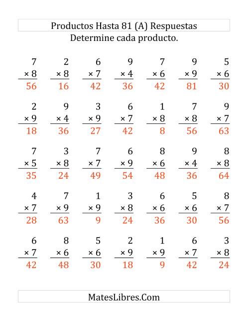 La hoja de ejercicios de Multiplicar de 1 a 9 por 6, 7, 8 y 9 (Grande) Página 2