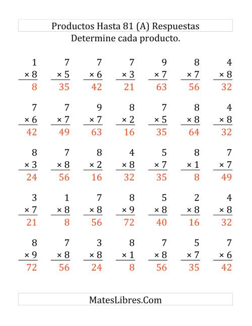 La hoja de ejercicios de Multiplicar de 1 a 9 por 7 y 8 (Grande) Página 2
