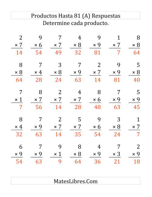 La hoja de ejercicios de Multiplicar de 1 a 9 por 7, 8 y 9 (Grande) Página 2