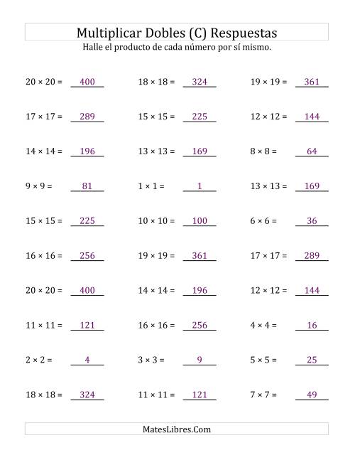 La hoja de ejercicios de Multiplicar Dobles (Cuadrados) (C) Página 2