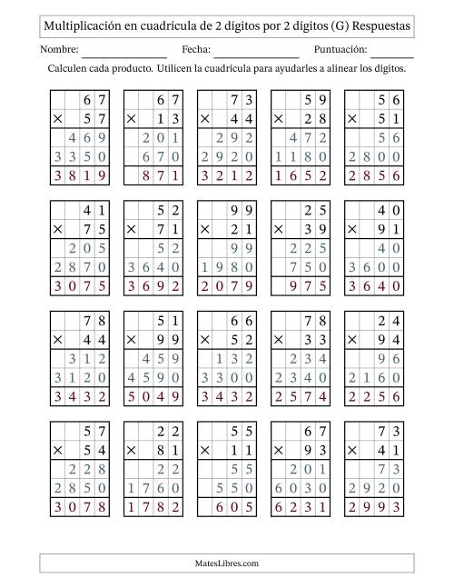 La hoja de ejercicios de Multiplicación con apoyo de cuadrícula de 2 dígitos por 2 dígitos (G) Página 2