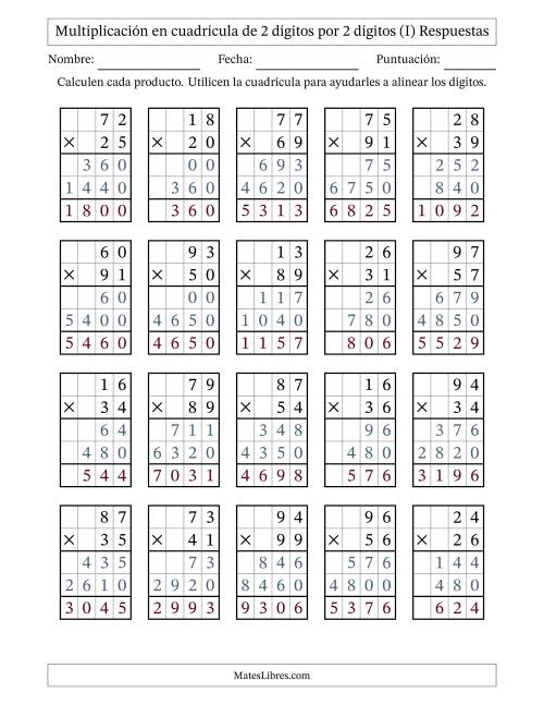 La hoja de ejercicios de Multiplicación con apoyo de cuadrícula de 2 dígitos por 2 dígitos (I) Página 2