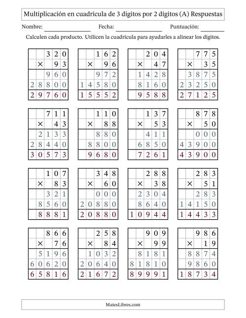 La hoja de ejercicios de Multiplicación en Cuadrícula, Tres Dígitos por Dos Dígitos (A) Página 2