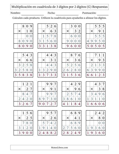 La hoja de ejercicios de Multiplicación con apoyo de cuadrícula de 3 dígitos por 2 dígitos (G) Página 2