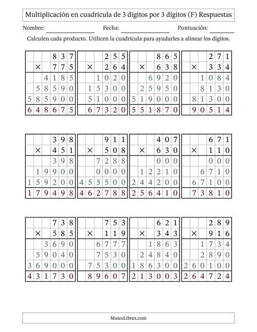 La hoja de ejercicios de Multiplicación con apoyo de cuadrícula de 3 dígitos por 3 dígitos (F) Página 2