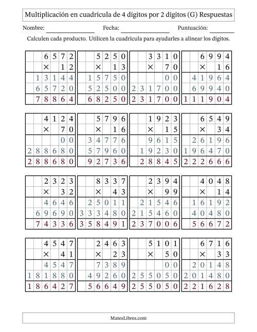 La hoja de ejercicios de Multiplicación en Cuadrícula, Cuatro Dígitos por Dos Dígitos (G) Página 2